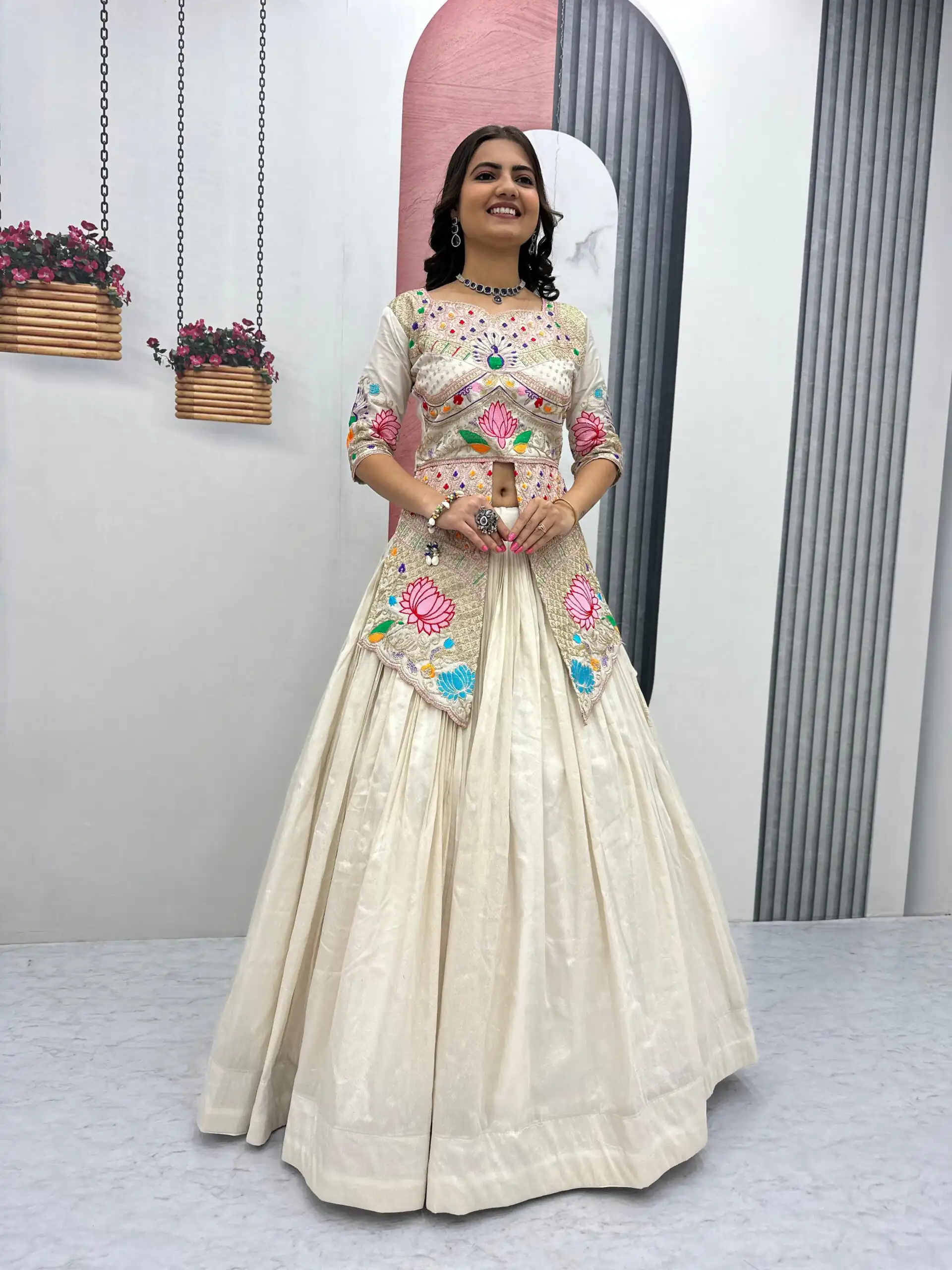 PC 557 Cream Simar Cosmos Lehenga Choli Perfect for Wedding, Party, Lohri, Baby Shower, Housewarming – . Introductory Price ₹2649. Delivery 4-6 Workin | Lehenga, Bollywood Lehenga, Creative Lehenga, Designer Lehenga, Embroidered Lehenga, Party Wear Lehenga
