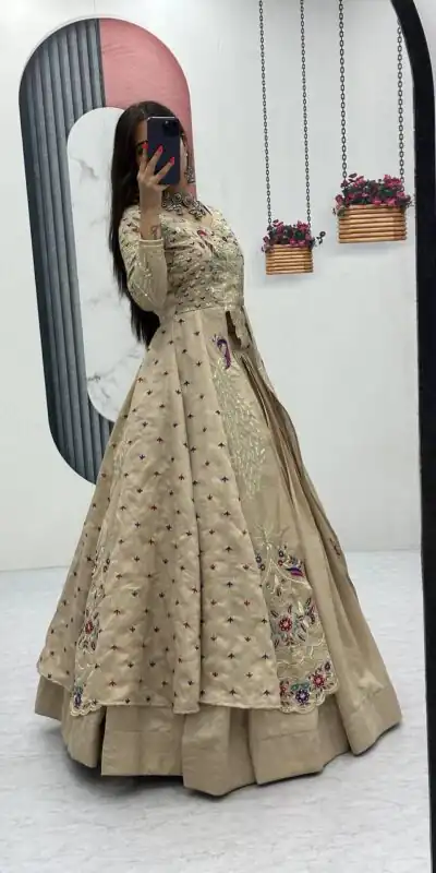 PC 528 Cream Color Vichitra Sequence Work Lehenga Choli Designer Work. Grab it for ₹2649. Delivery 4-6 Working Days. Shop now. | Lehenga, Bollywood Lehenga, Creative Lehenga, Designer Lehenga, Embroidered Lehenga, Party Wear Lehenga