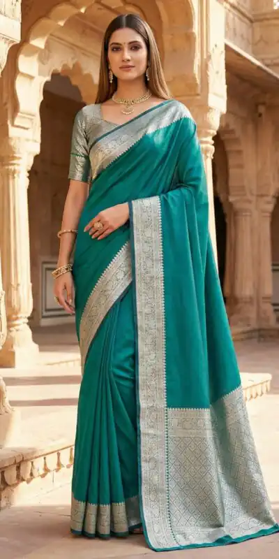 MB 3322 Firozi in Color Banarasi Silk Zari Work & Lace Work Saree . Now at just ₹1899. Delivery 4-6 Working Days. Shop now. | Sarees, Bollywood Sarees, Creative Sarees, Designer Sarees, Embroidered Sarees, Ethnic Saree, Modern Digital sarees, Party Wear Sarees