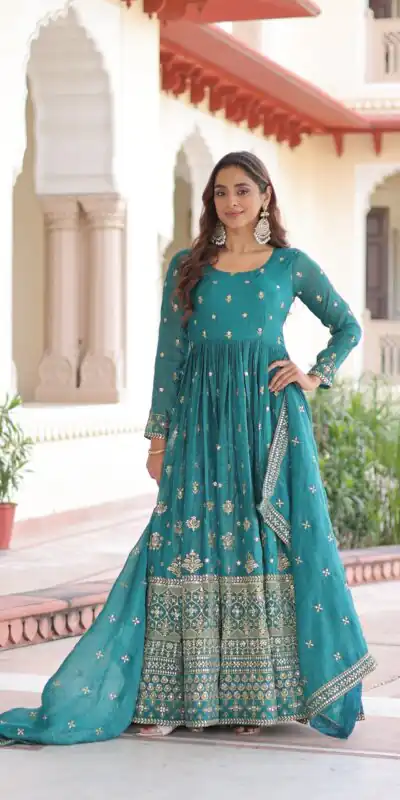 EKA 1216 Firozi in Silver Crunchy mbroidery Work & Sequins Work Gown . Available at ₹2649 only. Delivery 4-6 Working Days. Shop now. | Gowns, Bollywood Gowns, Creative Gowns, Designer Gowns, Embroidered Gowns, Party Wear Gowns