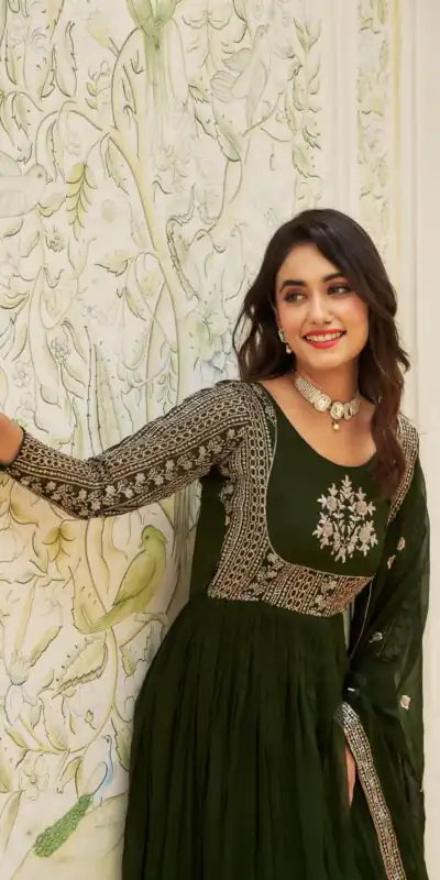 Ram 025 Green Color Georgette Sequence Embroidery Gown Casual, Wedding, Festive, Events Expected Delivery 4-6 Working Days @1999/- | Gowns, Bollywood Gowns, Creative Gowns, Designer Gowns, Embroidered Gowns, Party Wear Gowns