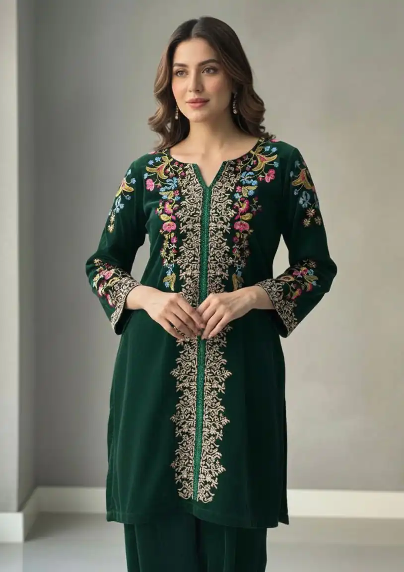 BE 426 Green Color Velvet Salwar Suit with Embroidery Work. Available at ₹1799 only. Delivery 4-6 Working Days. Shop now. | Jump Suits, Tops & Bottoms, Track Suits, Salwar suit, Casual Suits, Creative suits, Designer Suits, Palazzo Suits, Party Wear Suits, Patiala Suits, Straight Suits, Trendy Wear