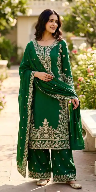 SRK 5316 Green Organza Silk Salwar Suit Perfect for Wedding, Party, Makar Sankranti, Eid, Durga Puja – . Affordable Price ₹2149. Delivery 4-6 Workin | Jump Suits, Salwar suit, Casual Suits, Creative suits, Designer Suits, Palazzo Suits, Party Wear Suits, Patiala Suits, Straight Suits
