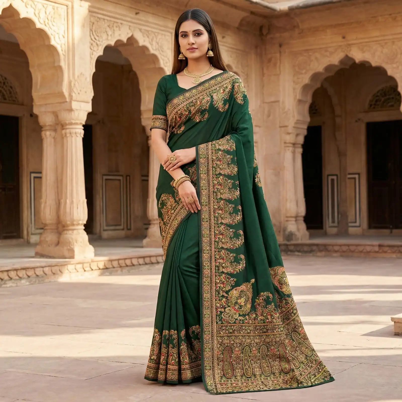 MB 46 Green Color Pashmina Silk Saree with Lace Work & Lace Border. Now at just ₹2399. Delivery 4-6 Working Days. Shop now. | Sarees, Bollywood Sarees, Creative Sarees, Designer Sarees, Embroidered Sarees, Ethnic Saree, Modern Digital sarees, Party Wear Sarees