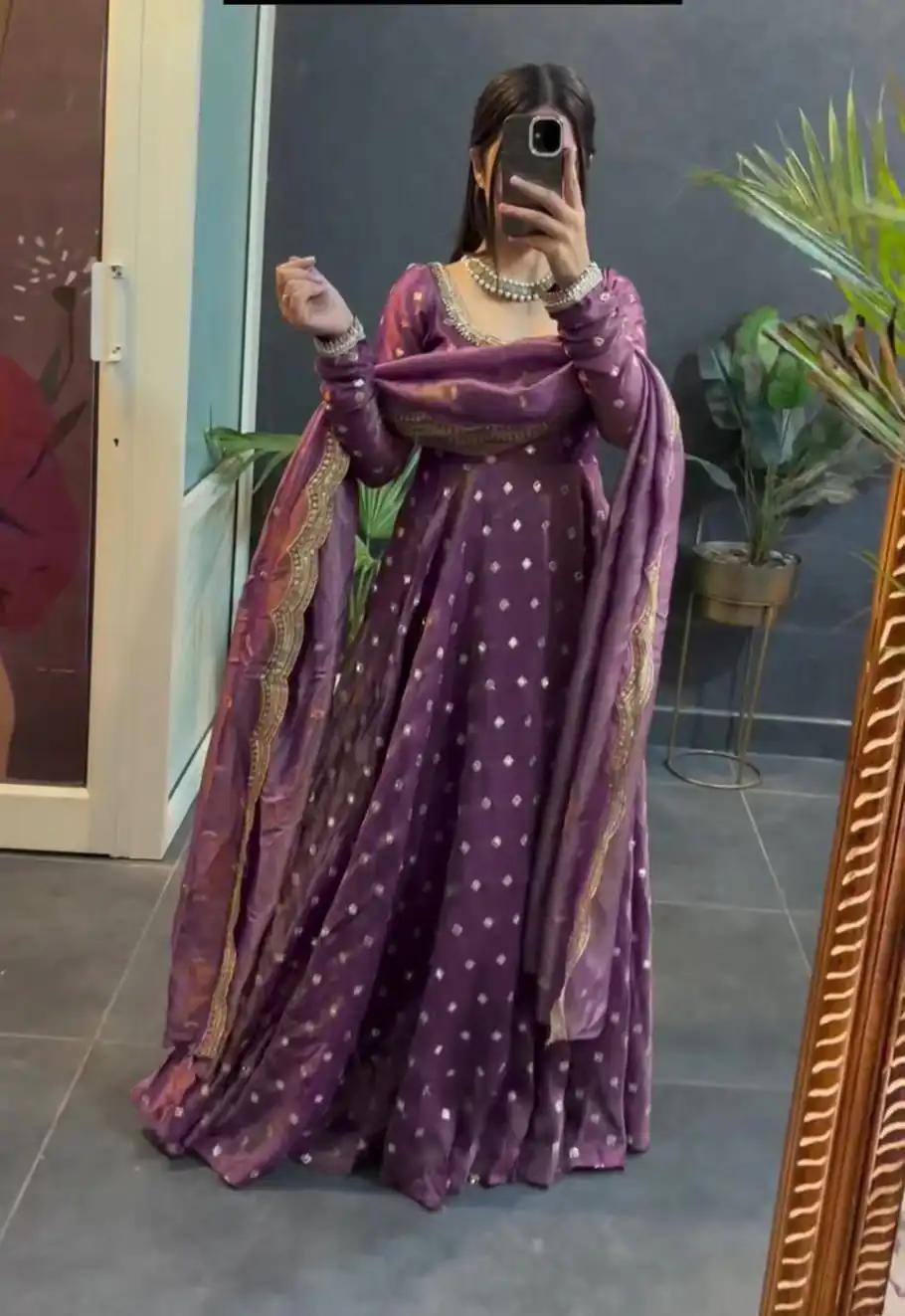 KD 1565 Lavender Fendy Silk Gown. Perfect for Wedding, Party, Reception, Temple Visit, Cultural Events – Festive Deal ₹2099. Delivery 4-6 Working | Gowns, Bollywood Gowns, Creative Gowns, Designer Gowns, Embroidered Gowns, Party Wear Gowns