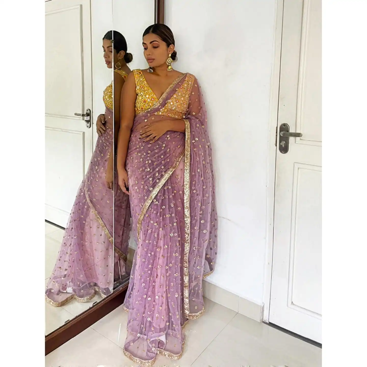 KT 224 Lavender Nylone Butterfly Net Saree with Mirror Work & Zari Work. Introductory Price ₹1699. Delivery 4-6 Working Days. Shop now. | Sarees, Bollywood Sarees, Creative Sarees, Designer Sarees, Embroidered Sarees, Ethnic Saree, Modern Digital sarees, Party Wear Sarees