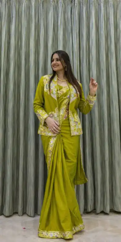 BB 60 Lime Yellow Crap Silk Saree with Embroidery Work. Wedding, Party, Festive, Events Festive Deal ₹2099. Delivery 4-6 Working Days. Shop now. | Sarees, Bollywood Sarees, Creative Sarees, Designer Sarees, Embroidered Sarees, Ethnic Saree, Modern Digital sarees, Party Wear Sarees