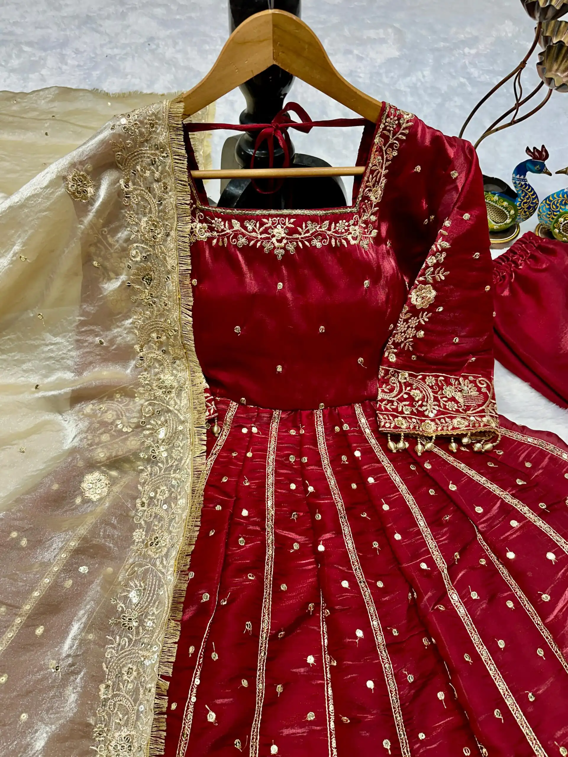 VLM 313 Maroon JC Silk Gown. Perfect for Wedding, Party, Sangeet, Baisakhi, Diwali – Introductory Price ₹2599. Delivery 4-6 Working Days. Shop now. | Gowns, Bollywood Gowns, Creative Gowns, Designer Gowns, Embroidered Gowns, Party Wear Gowns