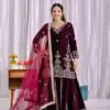 Maroon Viscous Velvet Embroidery Work Salwar Suit