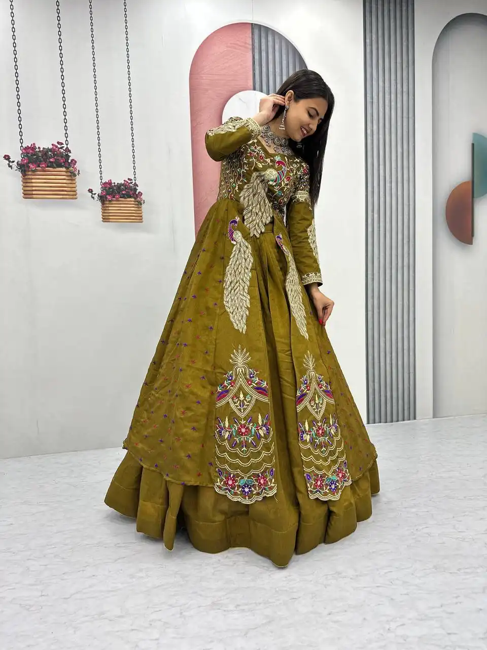 PC 528 Mustered Vichitra Sequence Work Lehenga Choli Designer Work. Grab it for ₹2649. Delivery 4-6 Working Days. Shop now. | Lehenga, Bollywood Lehenga, Creative Lehenga, Designer Lehenga, Embroidered Lehenga, Party Wear Lehenga