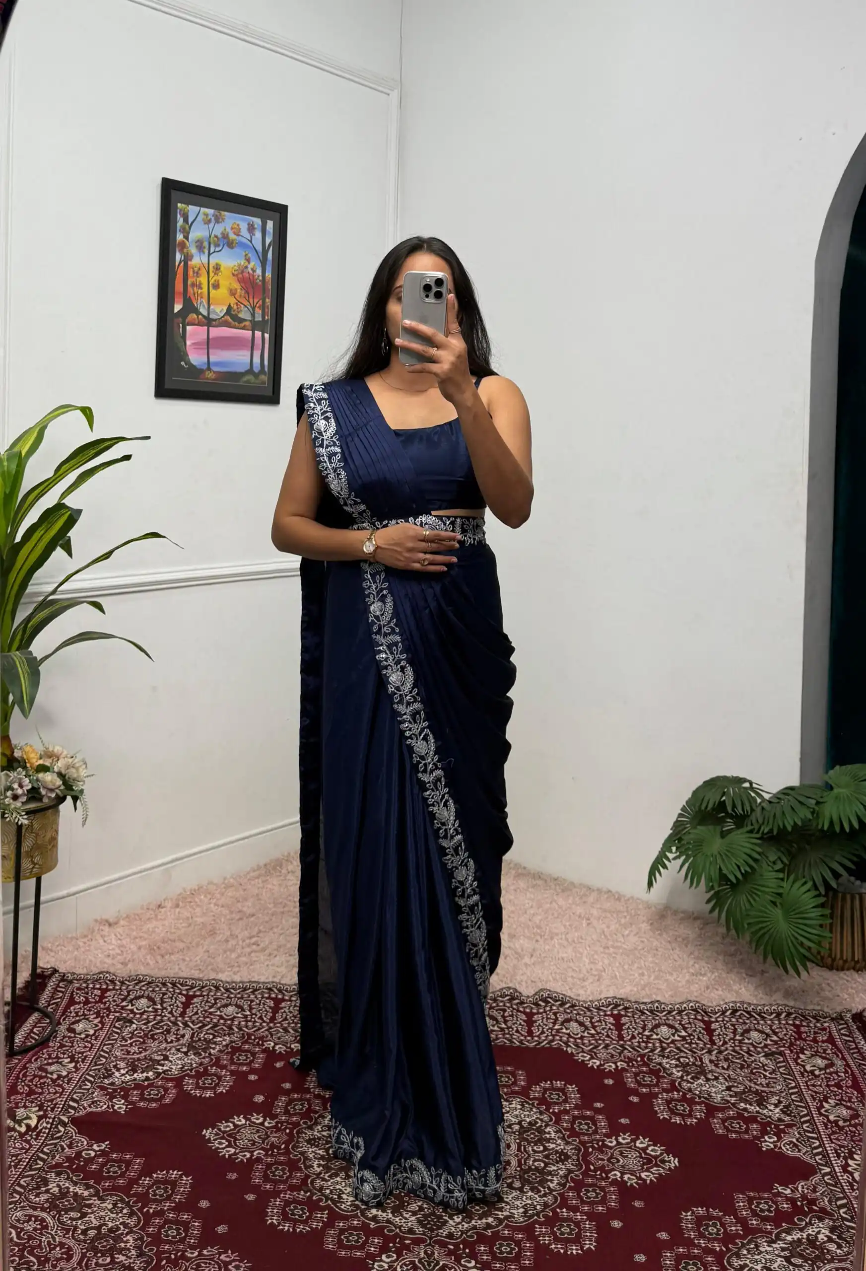 ST 1090 Navy Blue Color Chinon Saree with Embroidery Work & Lace Work. Now at just ₹2099. Delivery 4-6 Working Days. Shop now. | Sarees, Bollywood Sarees, Creative Sarees, Designer Sarees, Embroidered Sarees, Ethnic Saree, Modern Digital sarees, Party Wear Sarees