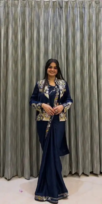 BB 60 Navy Blue Crap Silk Saree with Embroidery Work. Wedding, Party, Festive, Events Festive Deal ₹2099. Delivery 4-6 Working Days. Shop now. | Sarees, Bollywood Sarees, Creative Sarees, Designer Sarees, Embroidered Sarees, Ethnic Saree, Modern Digital sarees, Party Wear Sarees