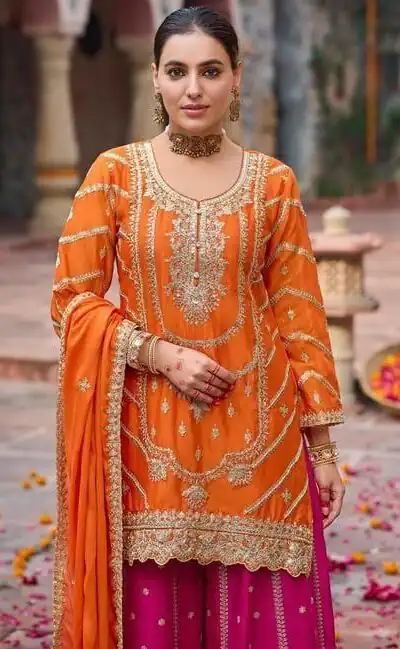 RTC 5969 Orange Chinon silk Salwar Suit Perfect for Wedding, Party, Family Gatherings, Karwa Chauth, Bridal Wear – . Available at ₹2149 only. Deliver | Jump Suits, Salwar suit, Casual Suits, Creative suits, Designer Suits, Palazzo Suits, Party Wear Suits, Patiala Suits, Straight Suits