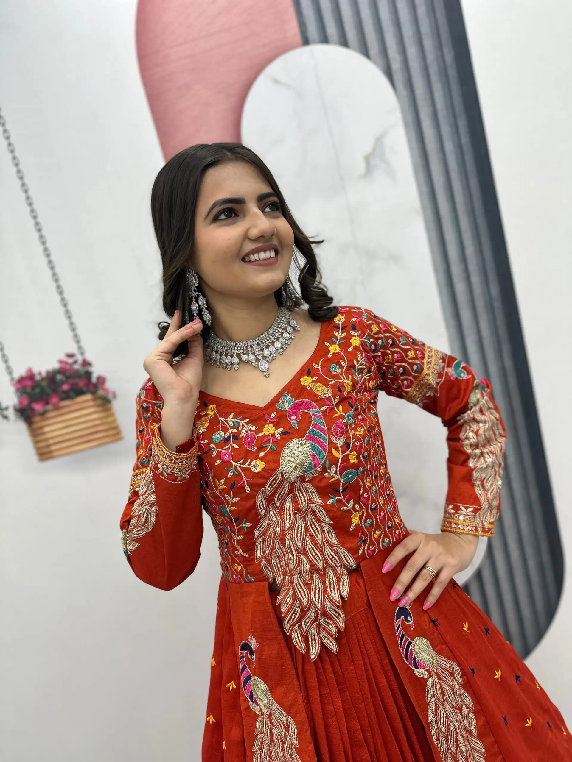 PC 528 Orange Vichitra Sequence Work Lehenga Choli Designer Work. Grab it for ₹2649. Delivery 4-6 Working Days. Shop now. | Lehenga, Bollywood Lehenga, Creative Lehenga, Designer Lehenga, Embroidered Lehenga, Party Wear Lehenga