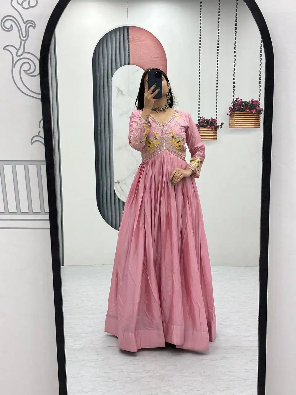 PC 542 Peach Color Chinon Gown with Thread & Embroidery Work. Available at ₹1749 only. Delivery 4-6 Working Days. Shop now. | Gowns, Bollywood Gowns, Creative Gowns, Designer Gowns, Embroidered Gowns, Party Wear Gowns