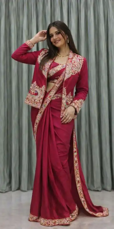 BB 60 Pink Crap Silk Saree with Embroidery Work. Wedding, Party, Festive, Events Festive Deal ₹2099. Delivery 4-6 Working Days. Shop now. | Sarees, Bollywood Sarees, Creative Sarees, Designer Sarees, Embroidered Sarees, Ethnic Saree, Modern Digital sarees, Party Wear Sarees