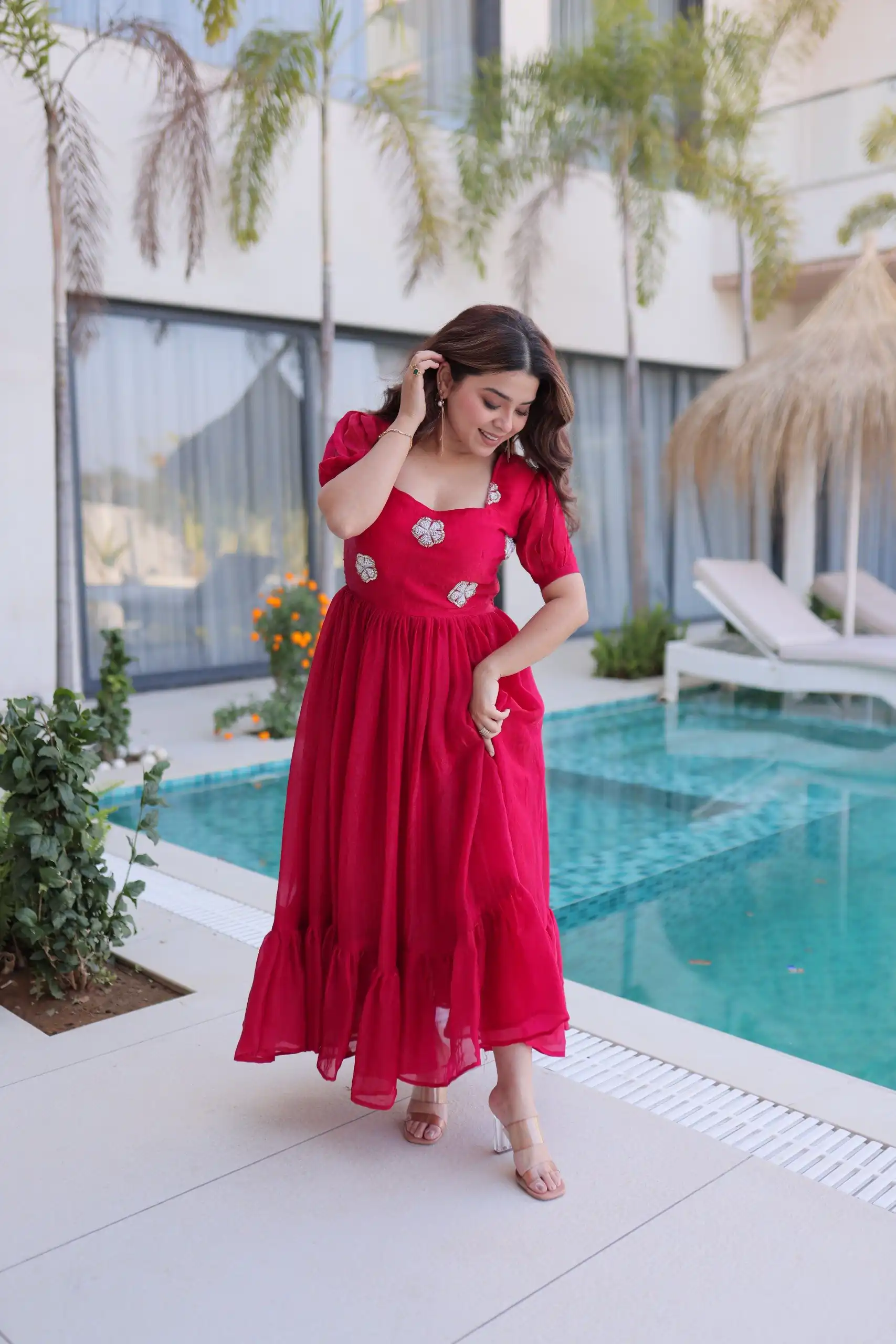 KA 1224 Pink Color Fendi Silk Gown with Embroidery Work & Bead Work. Get it for ₹1769. Delivery 4-6 Working Days. Shop now. | Gowns, Bollywood Gowns, Creative Gowns, Designer Gowns, Embroidered Gowns, Party Wear Gowns