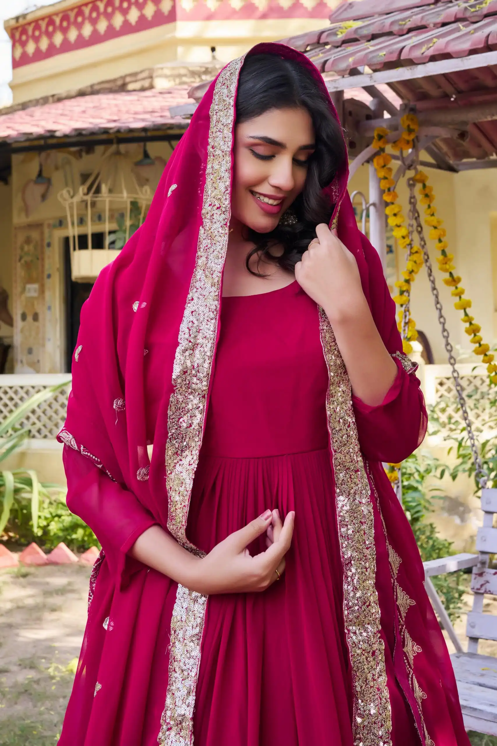 Ram 157 Pink Fox Georgette Gown Perfect for Wedding, Party, Ethnic Day, Pongal, Durga Puja – . Affordable Price ₹2149. Delivery 4-6 Working Days. | Gowns, Bollywood Gowns, Creative Gowns, Designer Gowns, Embroidered Gowns, Party Wear Gowns