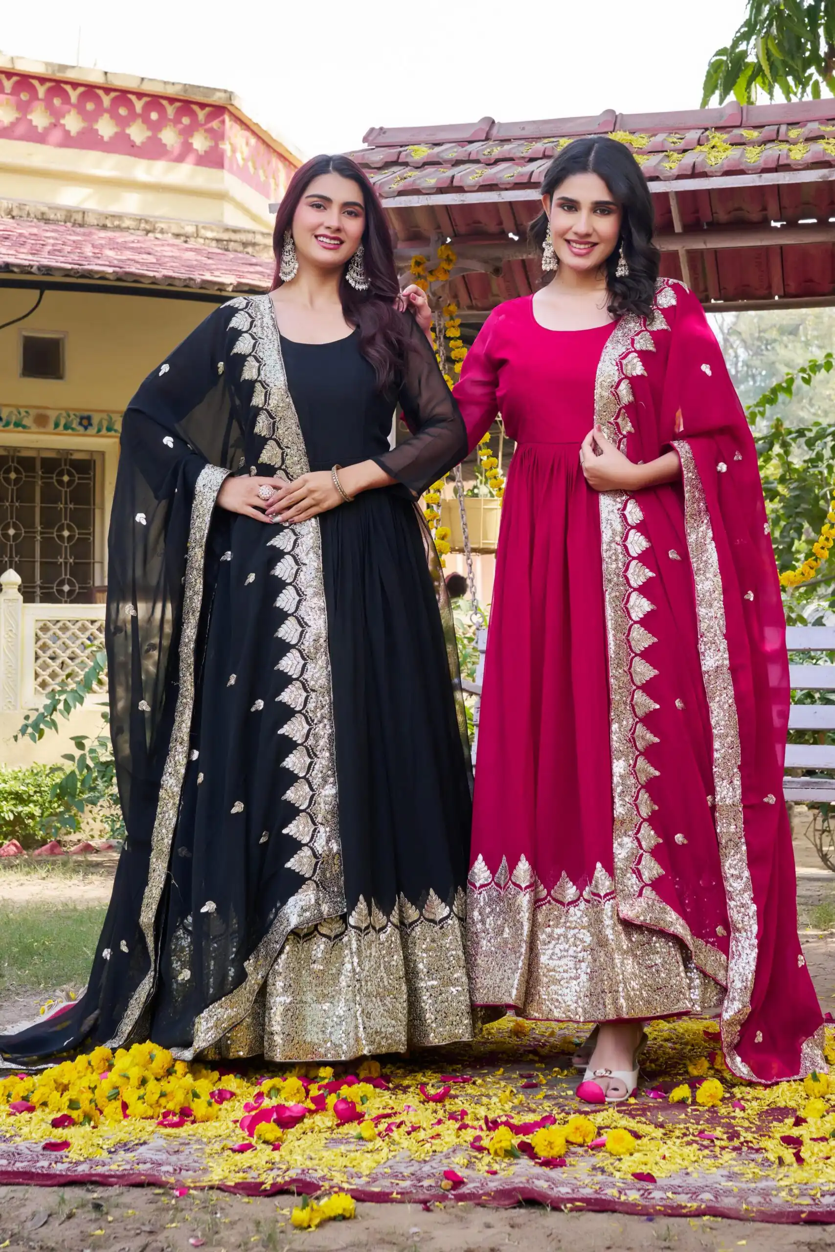 Ram 157 Pink Fox Georgette Gown Perfect for Wedding, Party, Ethnic Day, Pongal, Durga Puja – . Affordable Price ₹2149. Delivery 4-6 Working Days. | Gowns, Bollywood Gowns, Creative Gowns, Designer Gowns, Embroidered Gowns, Party Wear Gowns