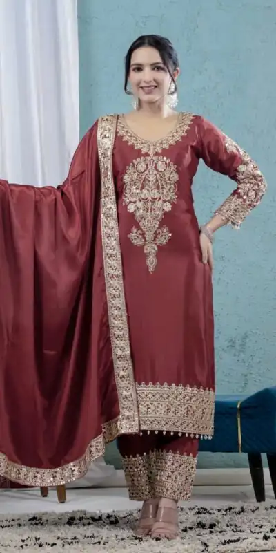 ND 5034 Rust Chinon Silk Salwar Suit with Lace Work & Embroidery Work. Best Price ₹2099. Delivery 4-6 Working Days. Shop now. | Jump Suits, Tops & Bottoms, Track Suits, Salwar suit, Casual Suits, Creative suits, Designer Suits, Palazzo Suits, Party Wear Suits, Patiala Suits, Straight Suits, Trendy Wear