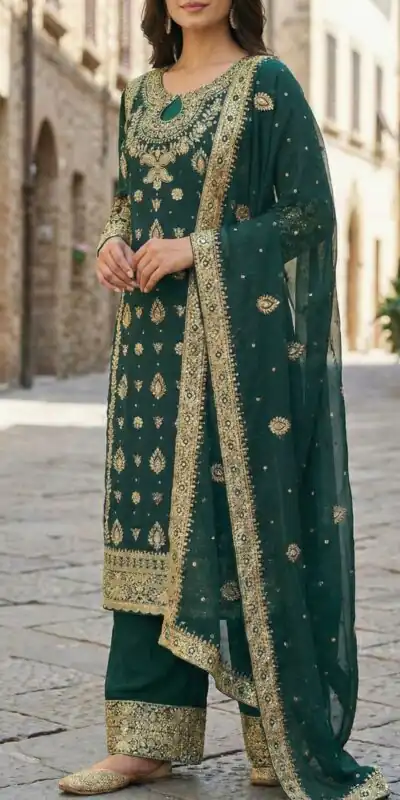 SRK 5231 Teal Color Pure Chinnon Silk With Embroidery Sequence Work Salwar Suit Casual, Wedding, Party, Festive, Events Etc.4-6 Working Days@ 2699/-only | Jump Suits, Salwar suit, Casual Suits, Creative suits, Designer Suits, Palazzo Suits, Party Wear Suits, Patiala Suits, Straight Suits