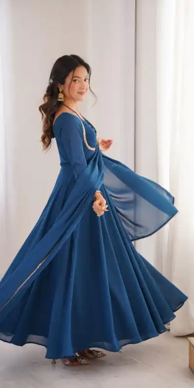 KB 291 Teal Color Fox Blooming Georgette Gown with Lace Work. Affordable Price ₹1899. Delivery 4-6 Working Days. Shop now. | Gowns, Bollywood Gowns, Creative Gowns, Designer Gowns, Embroidered Gowns, Party Wear Gowns