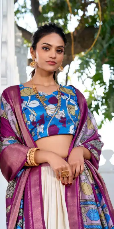 LNB 1234O Violet Color Dola Silk Kalamkari Print Zari Border Lehenga Choli Wedding, Party, Festive, Events Etc. Delivery 4-6 Working Days Rs 2149 | Lehenga, Bollywood Lehenga, Creative Lehenga, Designer Lehenga, Embroidered Lehenga, Party Wear Lehenga