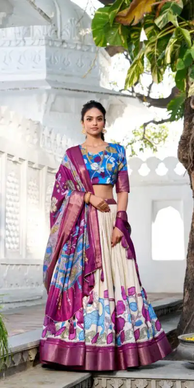 LNB 1234O Violet Color Dola Silk Kalamkari Print Zari Border Lehenga Choli Wedding, Party, Festive, Events Etc. Delivery 4-6 Working Days Rs 2149 | Lehenga, Bollywood Lehenga, Creative Lehenga, Designer Lehenga, Embroidered Lehenga, Party Wear Lehenga