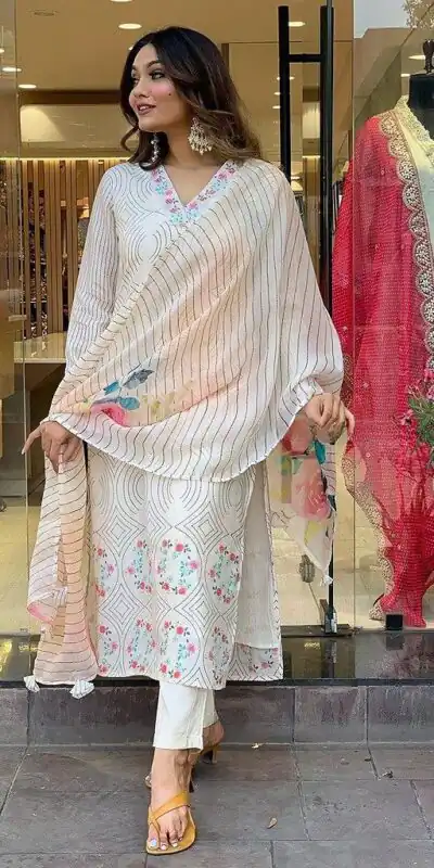 DC G21 White in Maslin Digital Print Salwar Suit . Wedding, Party, Festive, Events, Introductory Price ₹1699. Delivery 4-6 Working Days. Shop now. | Jump Suits, Salwar suit, Casual Suits, Creative suits, Designer Suits, Palazzo Suits, Party Wear Suits, Patiala Suits, Straight Suits