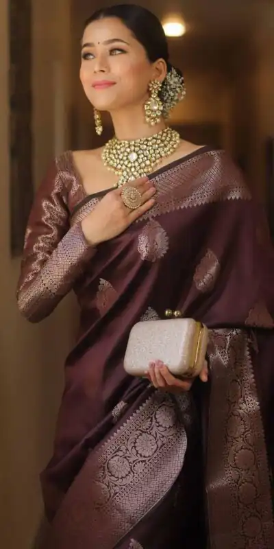 KPR 275 Wine Soft Lichi Silk Saree Perfect for Wedding, Party, Raksha Bandhan, Sangeet, Eid – . Get it for ₹1349. Delivery 4-6 Working Days. | Sarees, Bollywood Sarees, Creative Sarees, Designer Sarees, Embroidered Sarees, Ethnic Saree, Modern Digital sarees, Party Wear Sarees