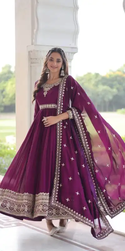 KA 1215 Wine Vichitra Silk Gown Perfect for Wedding, Party, Holi, Anniversary, Mehendi –. Grab it for ₹2449. Delivery 4-6 Working Days. Shop now. | Gowns, Bollywood Gowns, Creative Gowns, Designer Gowns, Embroidered Gowns, Party Wear Gowns