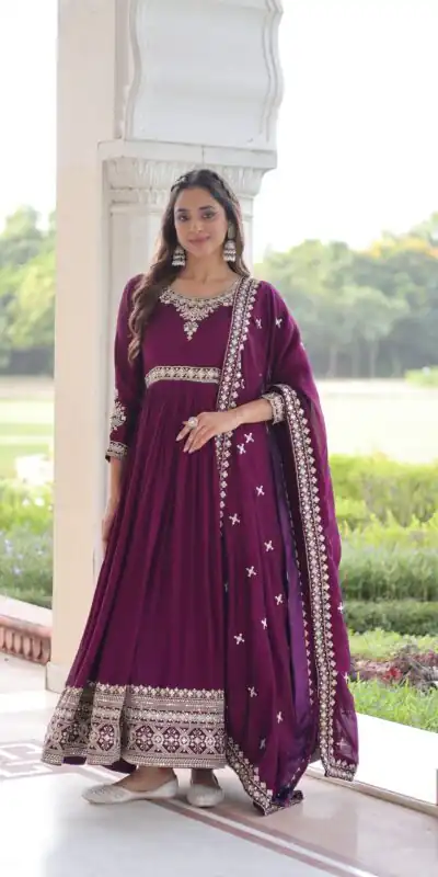 KA 1215 Wine Vichitra Silk Gown Perfect for Wedding, Party, Holi, Anniversary, Mehendi –. Grab it for ₹2449. Delivery 4-6 Working Days. Shop now. | Gowns, Bollywood Gowns, Creative Gowns, Designer Gowns, Embroidered Gowns, Party Wear Gowns