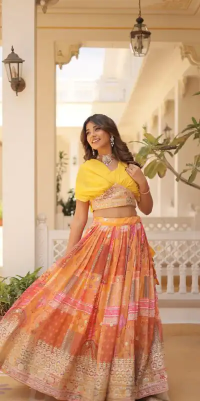 KA 5032 Yellow Lehenga Choli Perfect for Wedding, Party, Temple Visit, Anniversary, Haldi – Best Price ₹3149. Delivery 4-6 Working Days. Shop now. | Lehenga, Bollywood Lehenga, Creative Lehenga, Designer Lehenga, Embroidered Lehenga, Party Wear Lehenga
