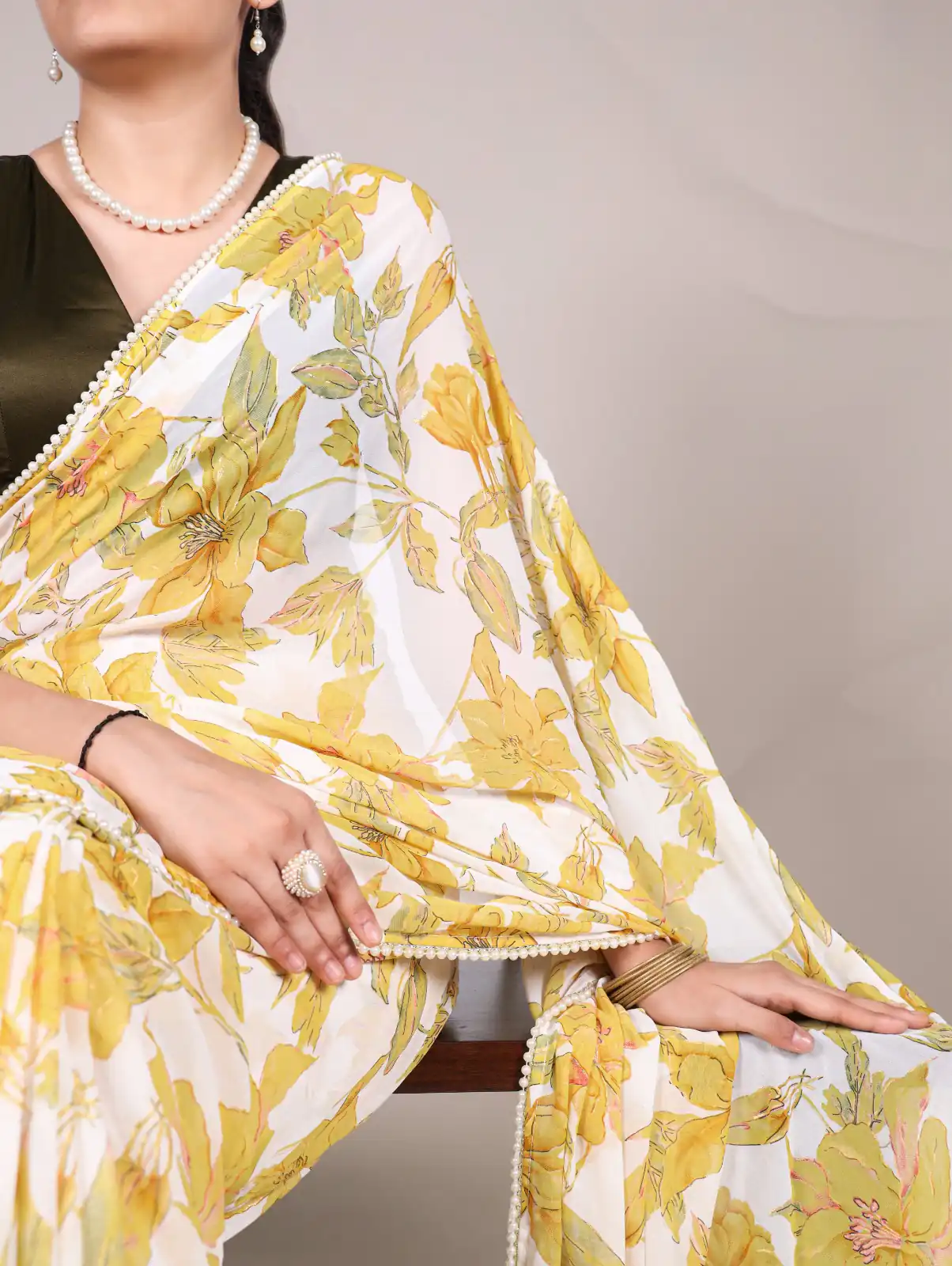 YNF 7006 Yellow Color Weightless Marble Floral Print Pearl Lace Border Saree , Wedding, Festive, Events . Expected Delivery  4-6 Working Days @1599/- only                                                                                                                                             | Sarees, Bollywood Sarees, Creative Sarees, Designer Sarees, Embroidered Sarees, Ethnic Saree, Modern Digital sarees, Party Wear Sarees