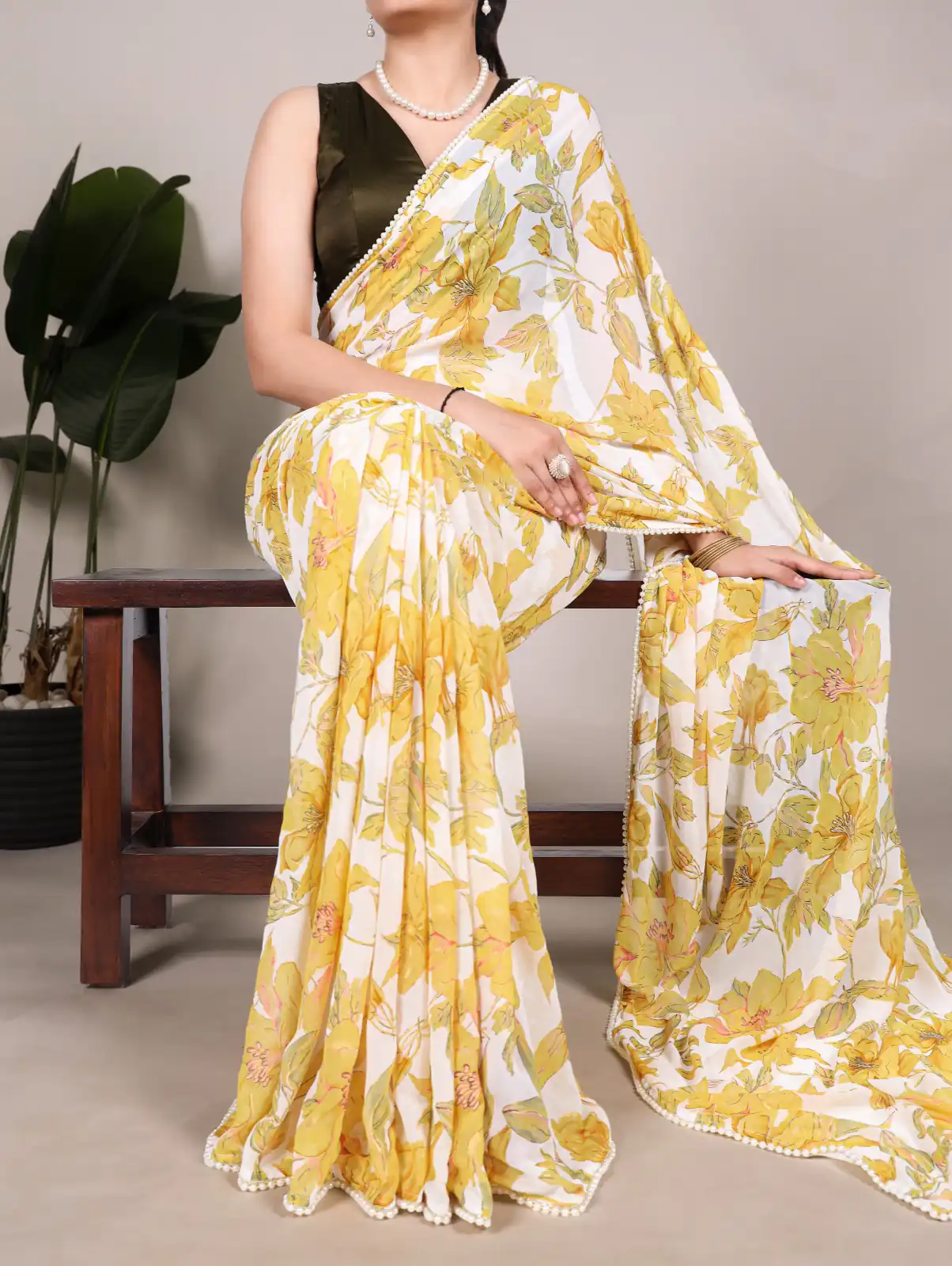 YNF 7006 Yellow Color Weightless Marble Floral Print Pearl Lace Border Saree , Wedding, Festive, Events . Expected Delivery  4-6 Working Days @1599/- only                                                                                                                                             | Sarees, Bollywood Sarees, Creative Sarees, Designer Sarees, Embroidered Sarees, Ethnic Saree, Modern Digital sarees, Party Wear Sarees