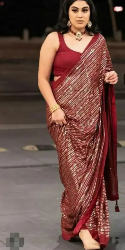 Red Georgette With Sequence All Over Saree