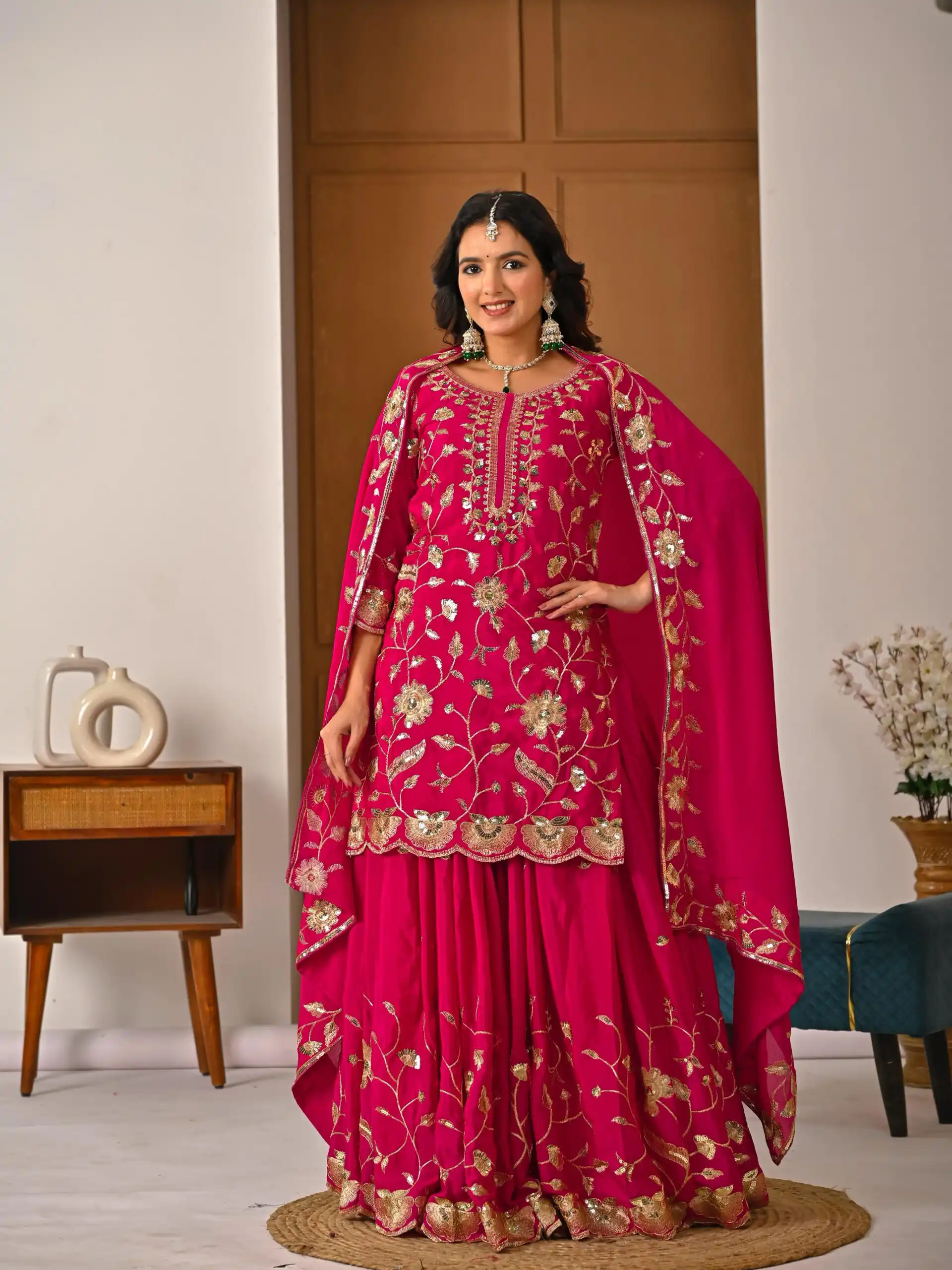 Superb Pink Chinon Silk Embroider Work Salwar Suit - Image 2