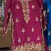 Wine Chinon Silk Embroidery Work Salwar Suit