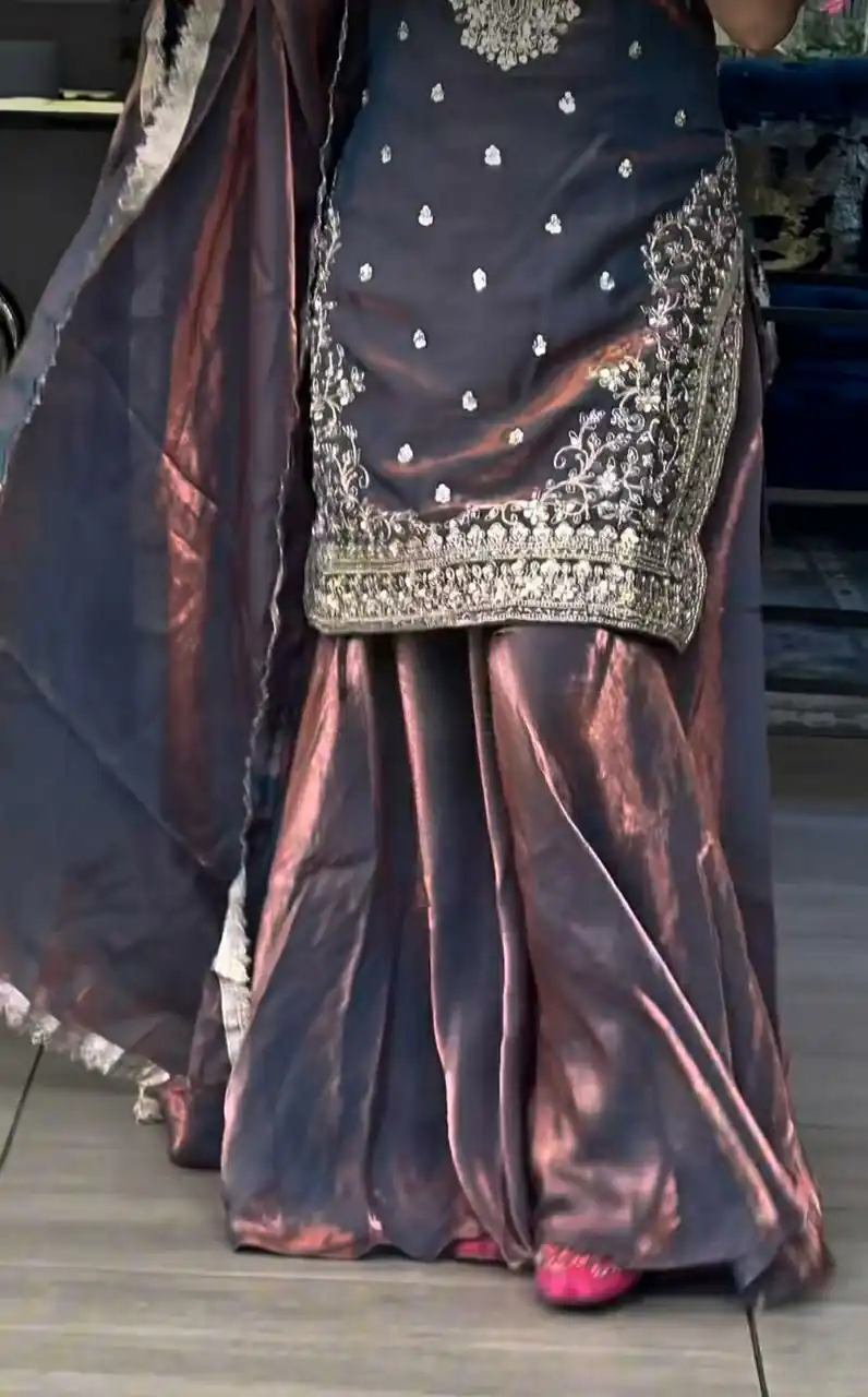 Lavender Fandy Silk Embroidery Lace Work Salwar Suit - Image 4