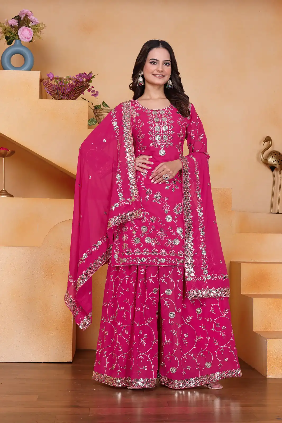 Pink Fox Georgette With Embroidery Work Salwar Suit