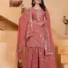 Peach Fox Georgette Embroidery Work Salwar Suit