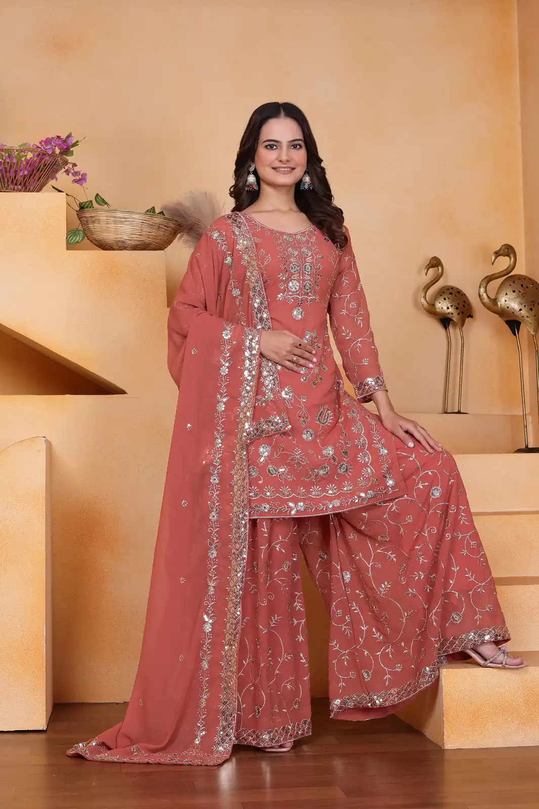 Peach Fox Georgette Embroidery Work Salwar Suit - Image 2