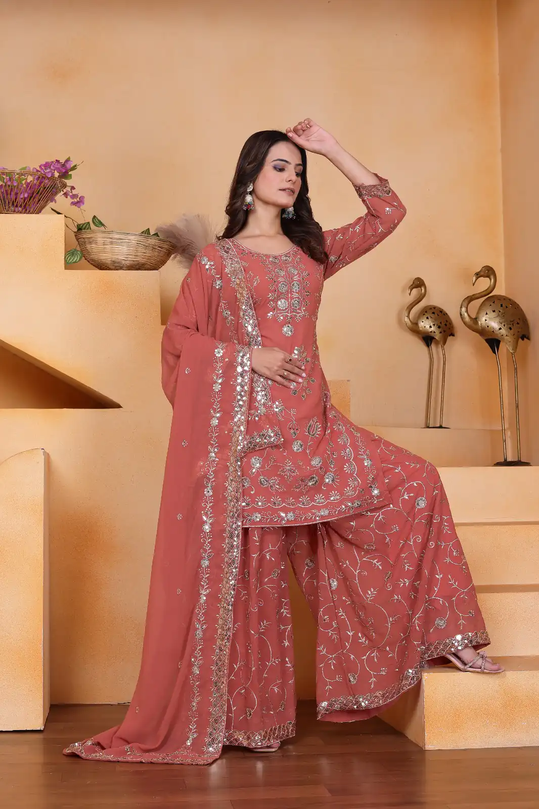 Peach Fox Georgette Embroidery Work Salwar Suit - Image 4
