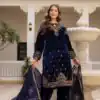 Navy Blue 9000 Velvet Embroider Lace Work Salwar Suit