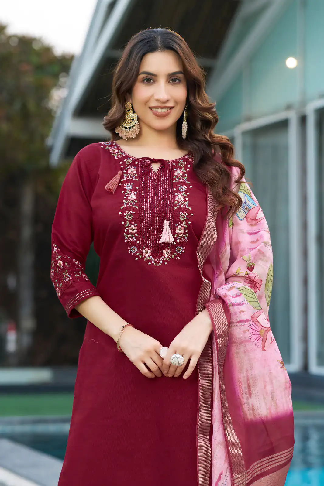 Maroon Viscose Silk Digital Print Embroider Work Salwar Suit - Image 2