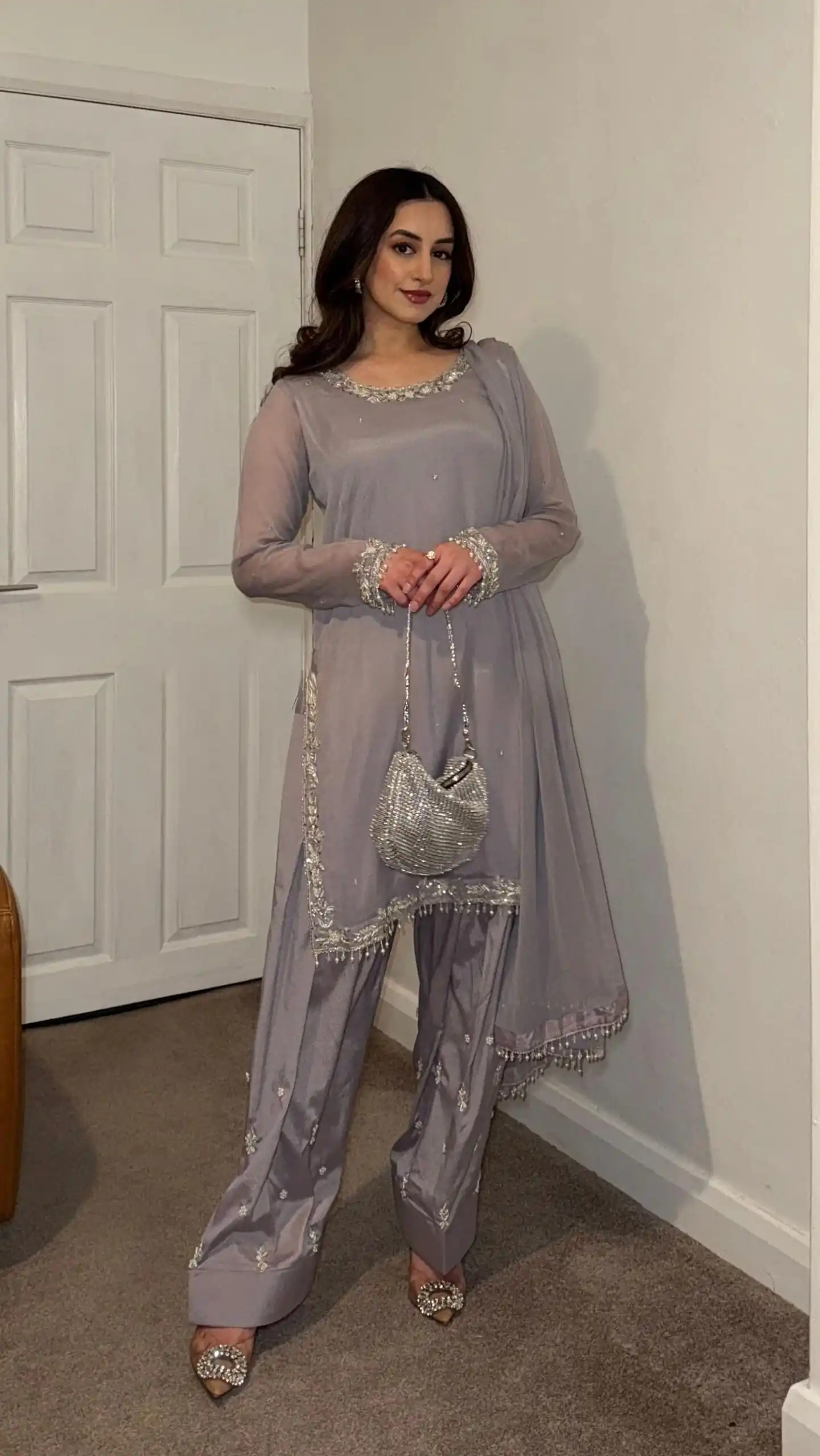 Lavender Fox Georgette Embroider Beads Work Salwar Suit