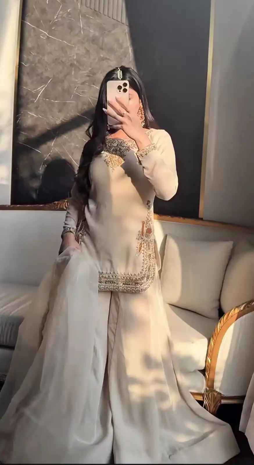 Off White Korean Satin Silk Embroidery Work Salwar Suit