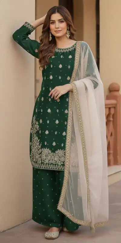 Green Zimmy Silk Embroider Work Salwar Suit