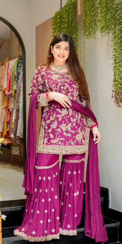 Pretty Wine Georgette Sequence Work Salwar Suit