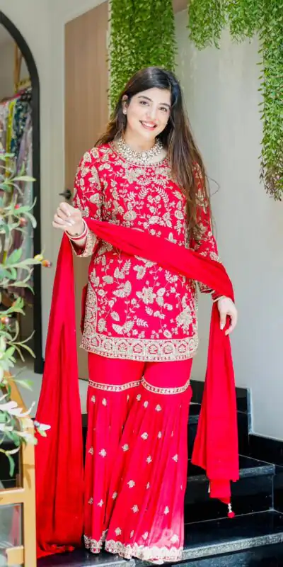 Pretty Red Georgette Sequence Work Salwar Suit